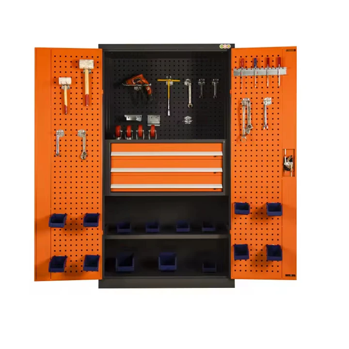 Strong load bearing steel adjustable tool locker with three drawers/inner door for hanging tools