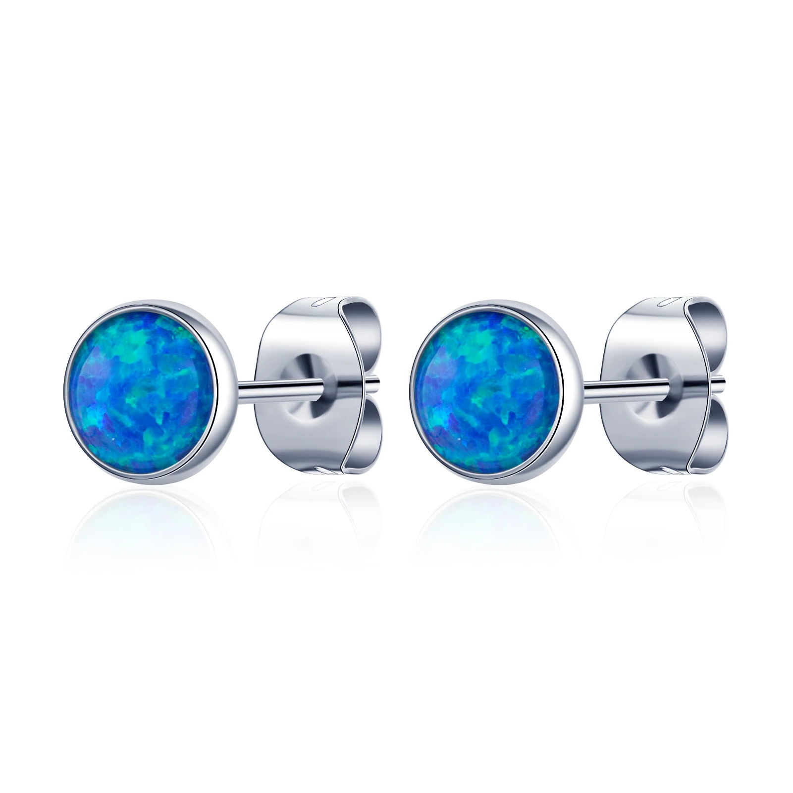 New Trendy Round Colorful Opal Stone F136 Titanium Stud Earrings For Women Anti-Allergy Titanium Body Jewelry