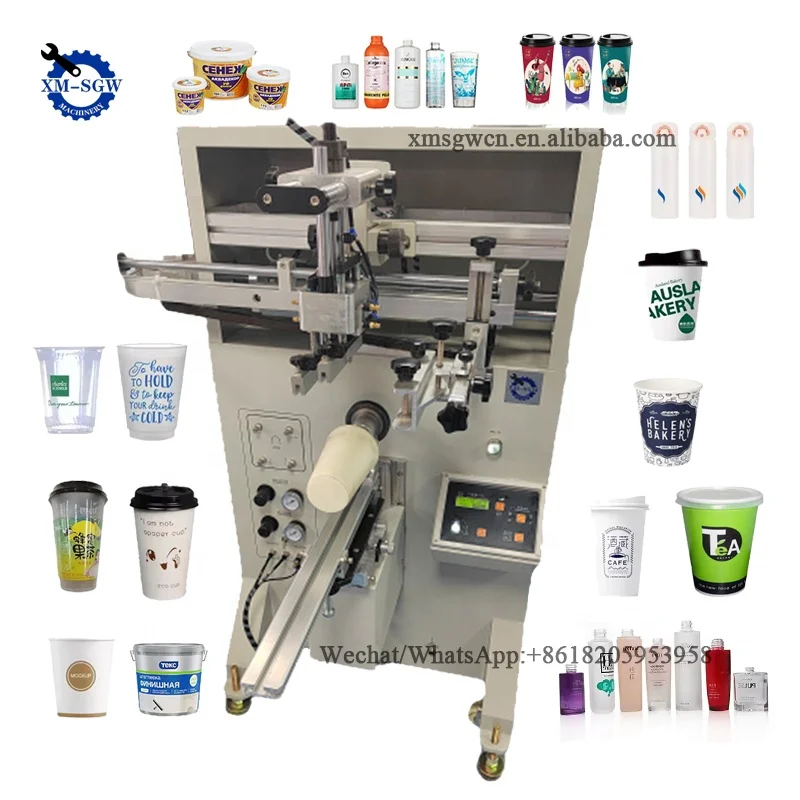 Factory Glass Bottle Silk Screen Printer Cup Screen Printing Machine For Round Thermos Coffee Paper Water Cosmetic Plastic Tube