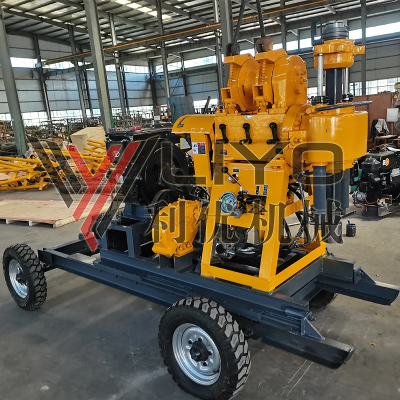 Cheap price  130 150m 200m diesel engine small mining equipment hydraulic trailer mounted mini water well drilling machine