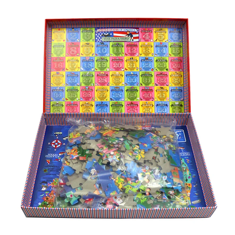 wholesale Custom Educational Kid World and USA Map 200 Pieces Paper Jigsaw Puzzle