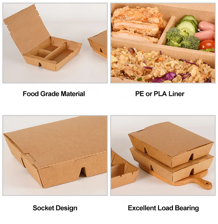 Biodegradable Custom Catering Food Boxes Recycled Paper Food Packaging Take Out Fast Food Packaging Paper Boxes