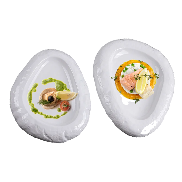 Stone style 11/13 inch double Porcelain vacuum dishes Creative dinner hollow flat plate tableware for hotel & restaurant