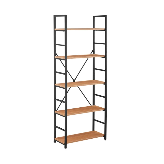 Modern Cheap Furniture Bookcase Metal Rattan 4 Tier Wooden Bookshelf