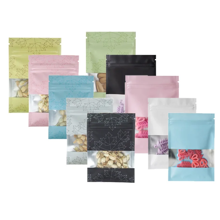 7x10 cm plain small black white pink blue color food grade resealable zip lock bags with window