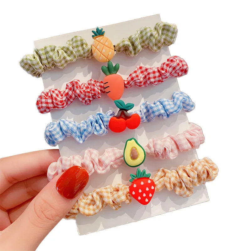 2021 new cartoon plaid large intestine hair tie set girly cute fashion elastic rubber band scrunchies hair accessories