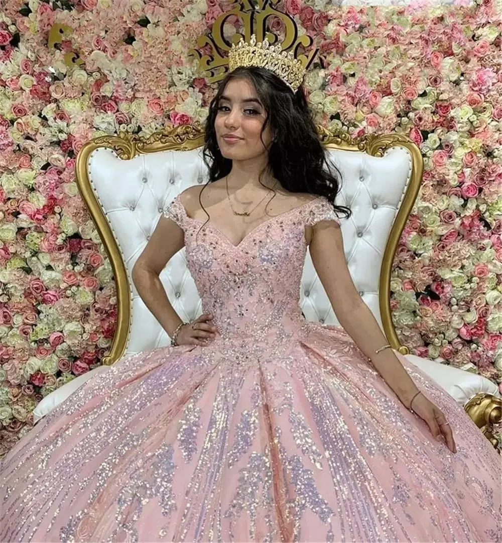 Милое блестящее Розовое Бальное Платье Mumuleo платье Quinceanera расшитое бисером и блестками без рукавов Vestido De 15 Anos 2022