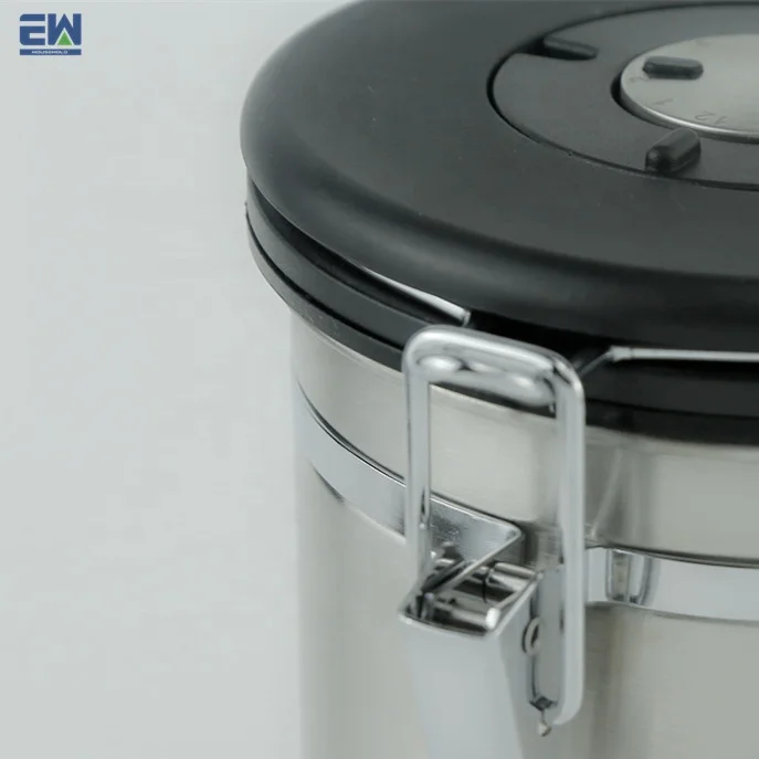 round Metal Airtight Storage Canister for Tea Cafe Sugar Kitchenware Coffee Bean Storage Top Garage Stainless Steel Jar