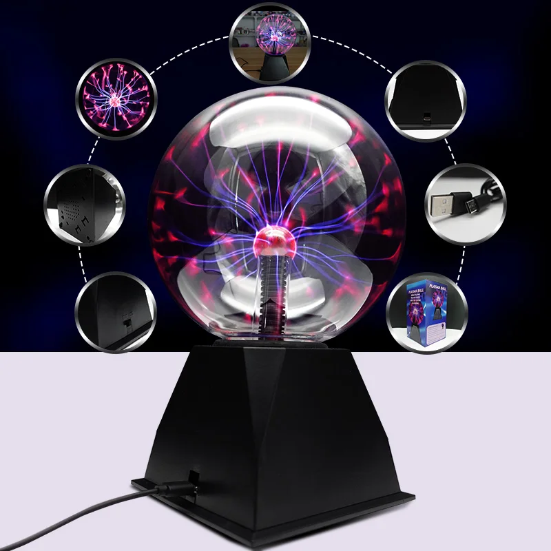 J&R 6 Inch Plasma Lamp, Touch & Sound Sensitive Plasma Globe Lightning Novelty Toys for Kids Christmas Gifts