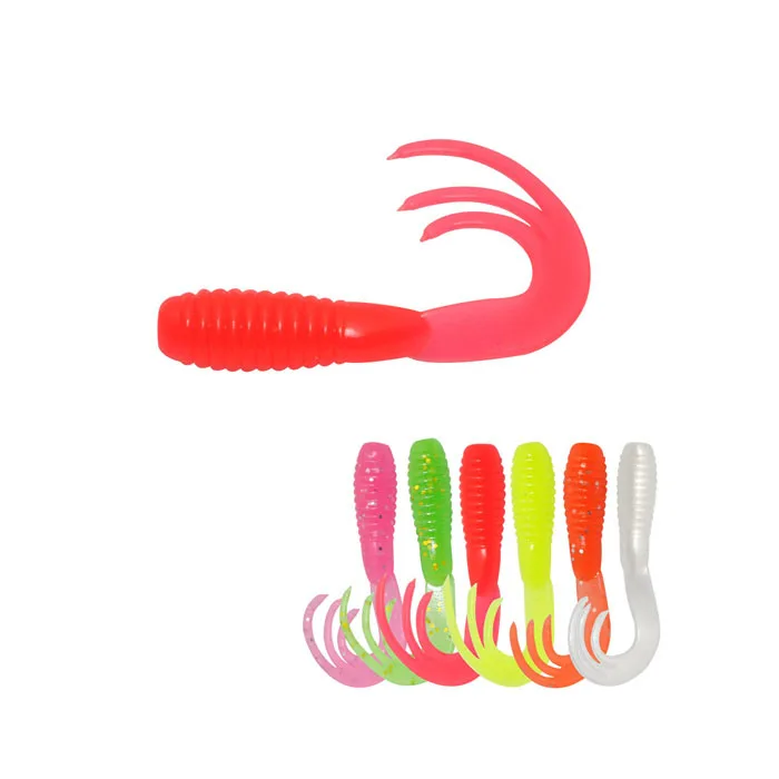 Luminous Small Coiled Tail Soft Worm 38mm 0.7g 15pcs a Bag Mini Tri Tail Soft Lure Baits Plastic Fishing Lure