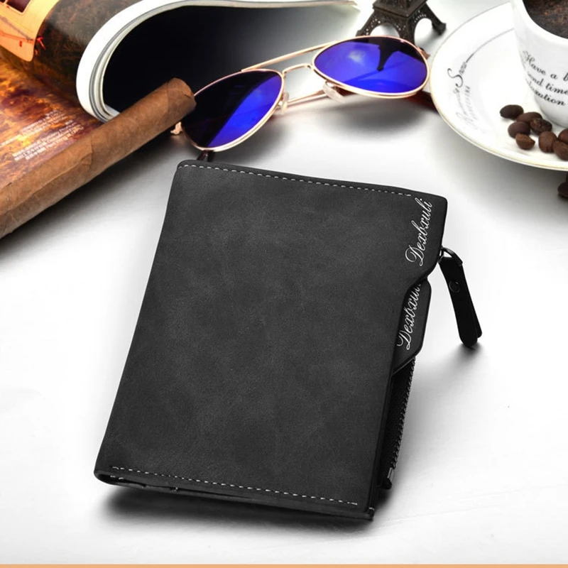 
Men Retro Frosted PU Wallet Two Folding Male Purse Credit Card Holder Solid Color Short Wallet purse and wallet 1166 