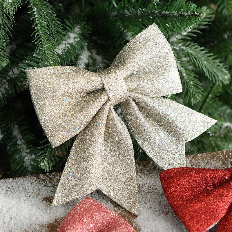 Xmas decoration supplies Ribbon Wreath Christmas Bows red Glitter Design Christmas Decorations Bow Christmas Tree Bow