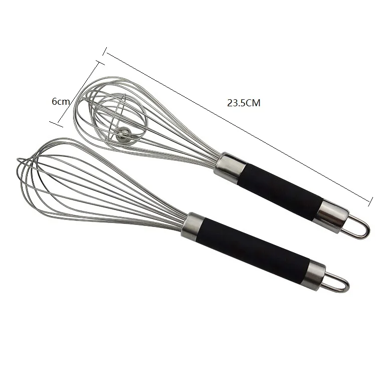 Premium 3pcs Set Stainless Steel Egg Whisk Egg Beater Balloon Whisk with Wire Whisk Ball inside and TPR handle