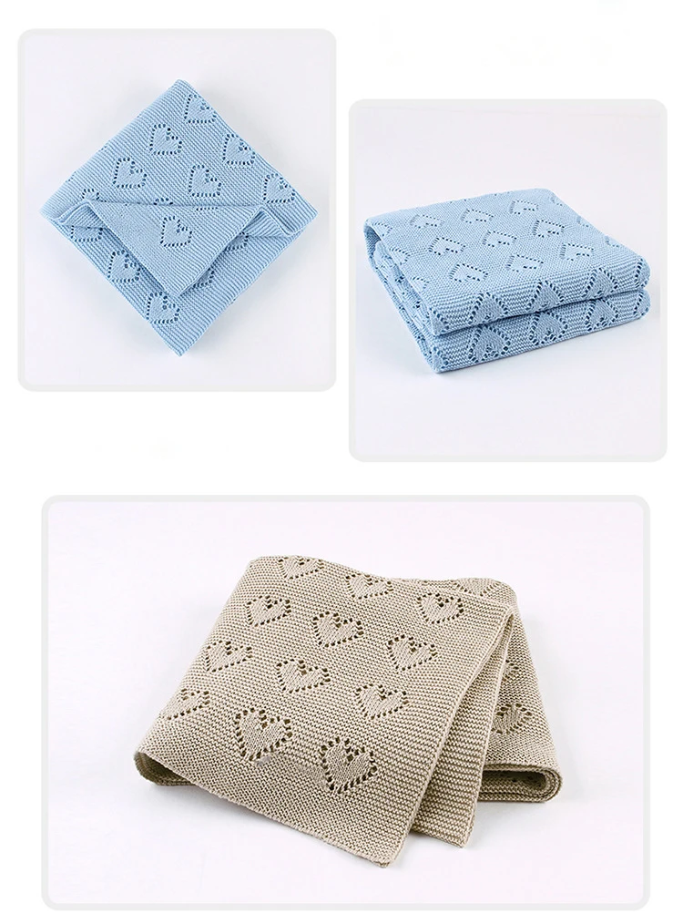 Crochet Summer Knit Blue 100% Organic Cotton Baby Blanket For Kids Baby