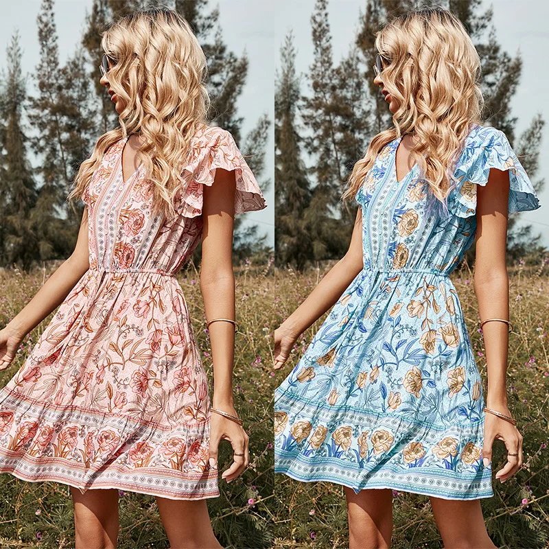 Богемное пляжное платье летняя вискоза Женская модная одежда с цветочным принтом длинное Одежда обувь в богемном стиле Повседневное