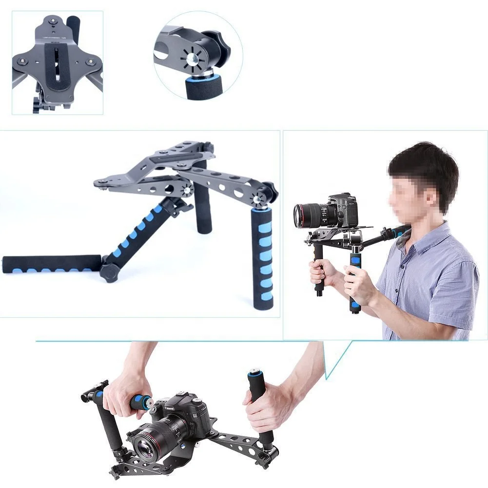
Aluminum Alloy Foldable Double-handle Rig Shoulder Mount Video Stabilizer Steadicam for DSLR Camera Camcorder 
