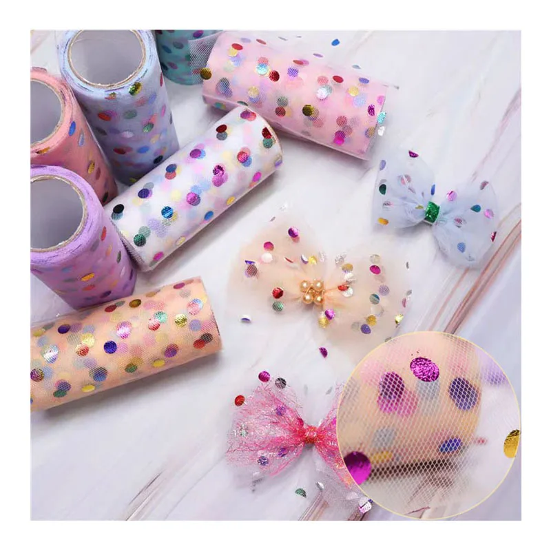 15CM Width 10yards Length Colorful soft polka dots tulle fabric