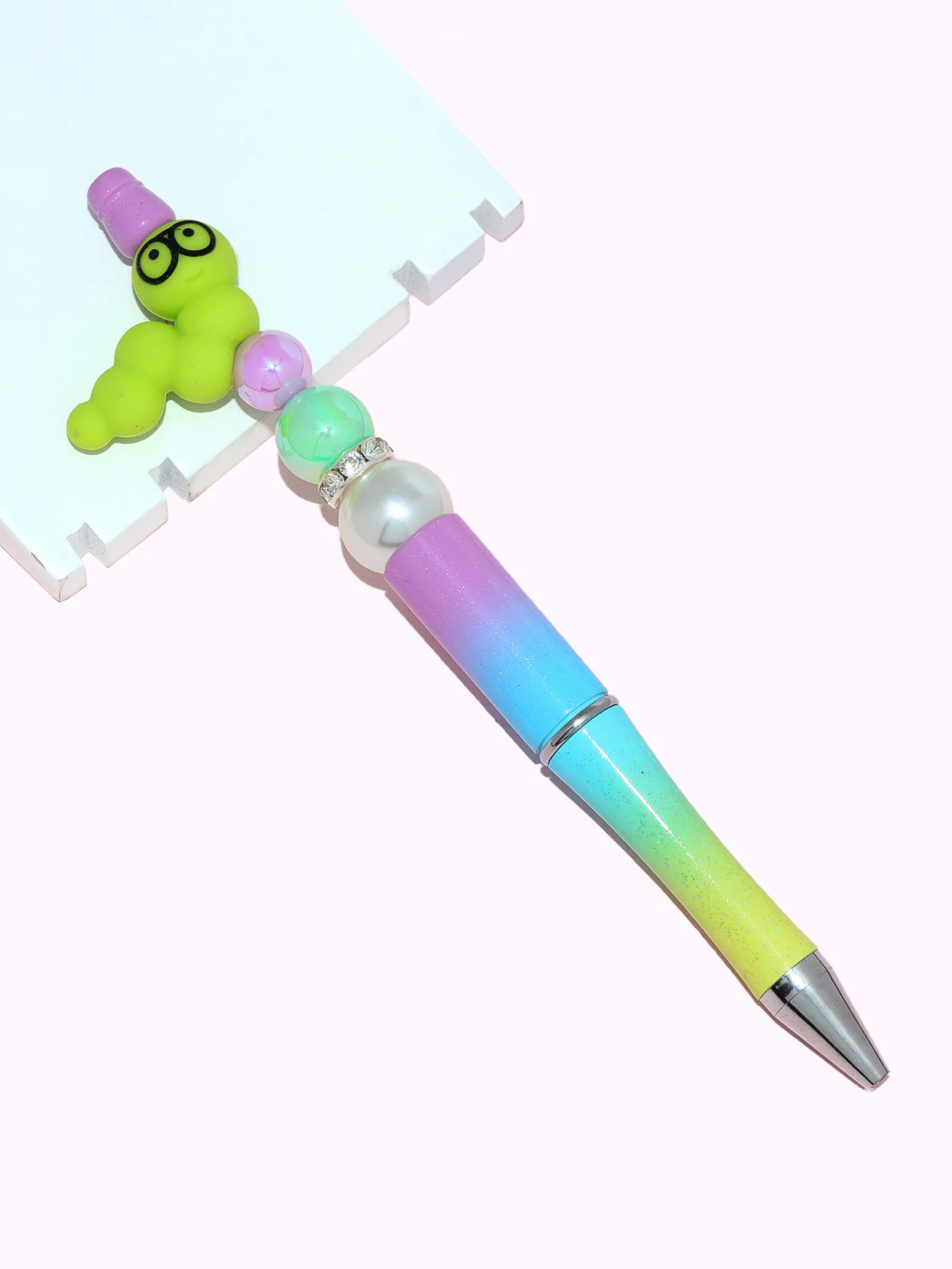 Popular DIY Beadable Pen Assorted Ballpoint Pen Caterpillar Print Silicone Beads DIY Beadable Pens