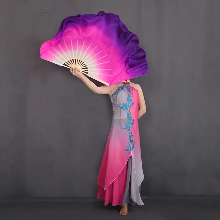 86cm White Pink Purple Gradient Fan Veil One Pair Women Chinese Folk Classic Dance Bamboo Fan Light Weight Colorful Flowy Props