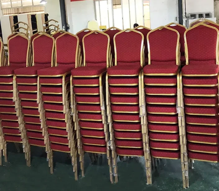 Wholesale Cheap Fancy Luxury Stackable Rental Gold Metal Iron Steel wedding Banquet hotel Chairs
