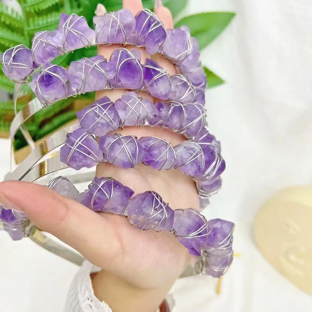 Natural Healing Crystal Witch Crown Purple Crystal Headwear amethyst Bridal Headband for Souvenir gift