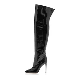 Plus size pink black winter boots pointy spike high heels sexy knee high boots heels