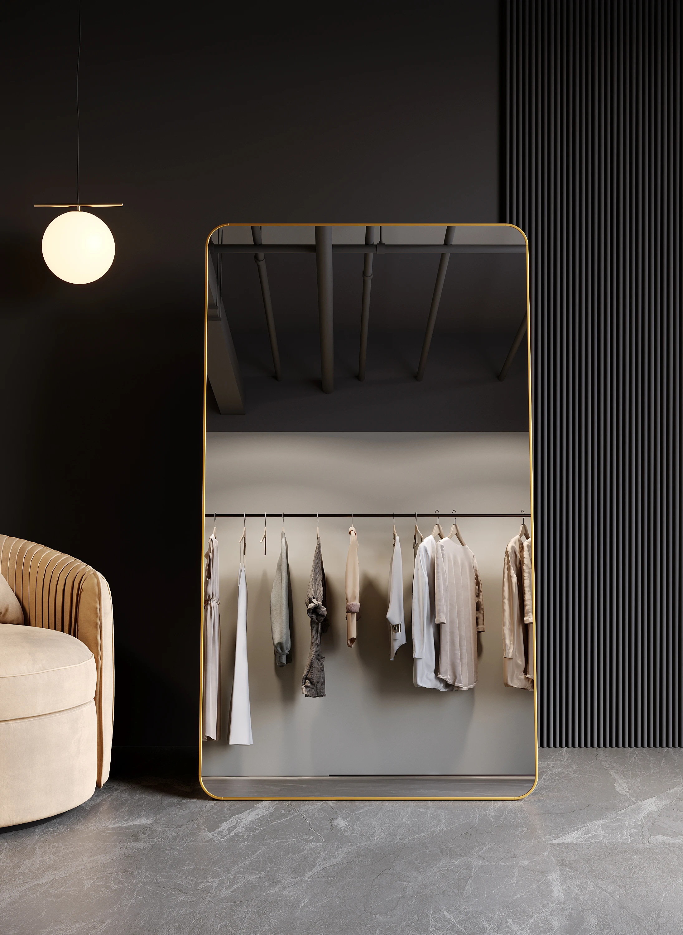 Home Bedroom Decor Luxury Gold Long Big Large Dressing Makeup Vanity Full Body Glass Standing Framed Mirror Miroir