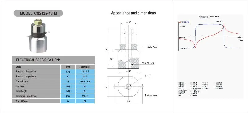 28Khz Ultrasonic piezoelectric Langevins transducer with ultrasonic generator