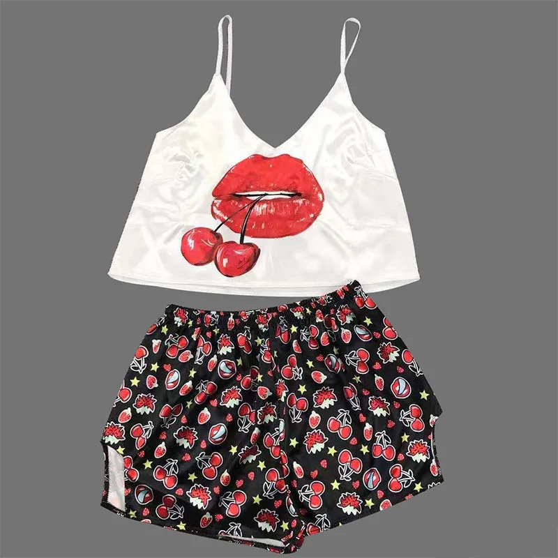 wholesale low price 2 pieces set women sleepwear sexy printed silk pajamas  OC675