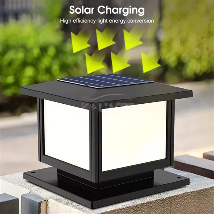 New Solar lights Powered LED Square Fence Light White Warm Lamp Outdoor Lighting Control Post Aluminum Waterproof Pillar