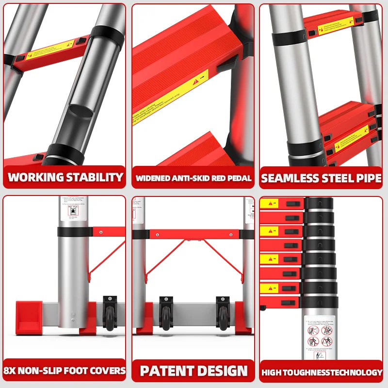 6 ft Step Ladder Metal Stainless Steel Herringbone Ladder Double Telescopic Extension Portable Ladder