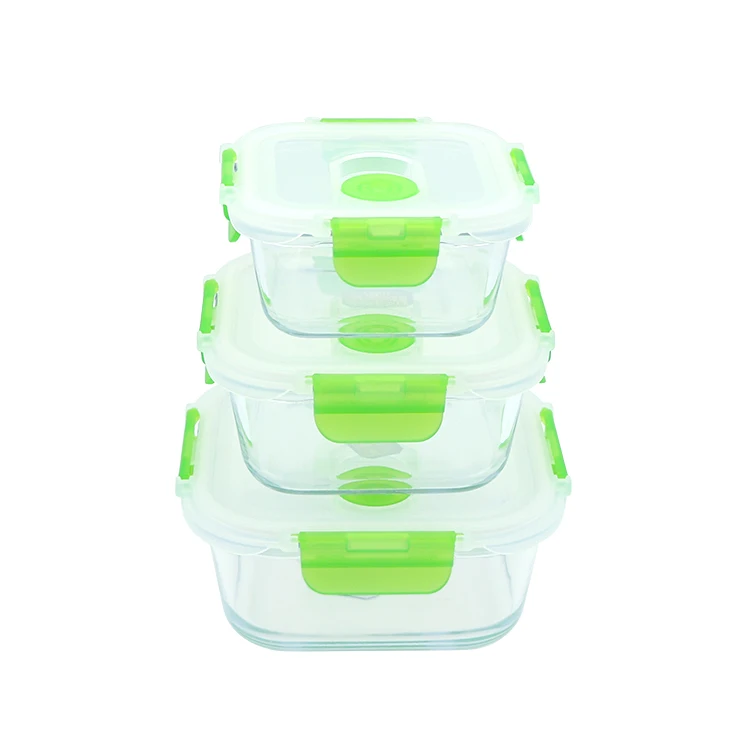 Glass Square Sealed Container Storage Vegetables Salad Glass Bowl Food Container Microwave Safe With Plastic Lid