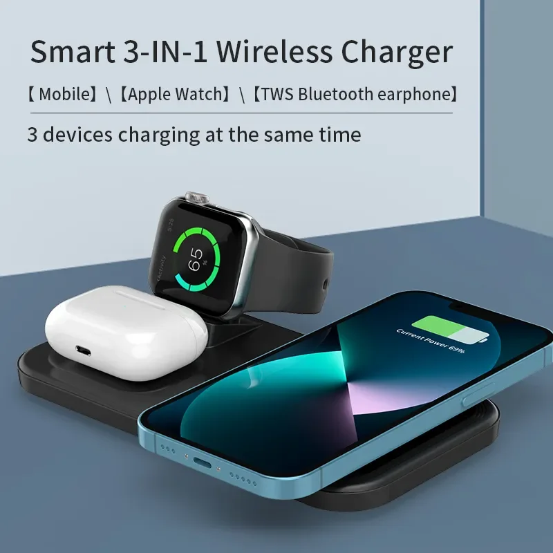 For Iphone 14 13 12 For iWatch 3 in 1 15W Desktop Fast Charge Remove Home Office Universal Portable Qi Fast Wireless Charger