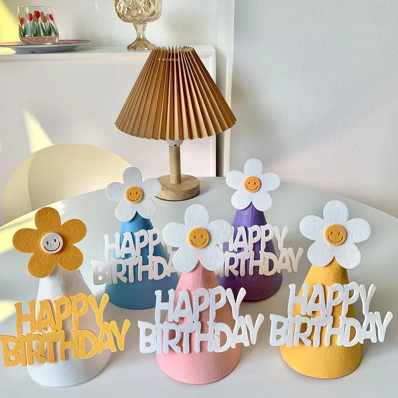 Baby Girl Children Party Decorations Daisy Happy Birthday Hats Baby Girl Birthday Pink Happy Birthday Non-Woven Hat