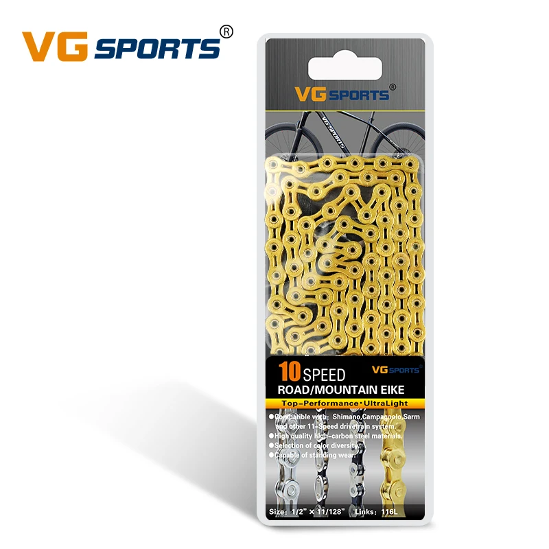 
VG Sports Ultralight 10 Speed Bicycle Chain Bike Chain Full Hollow 116L Gold Mountain MTB Road Bike Chains 