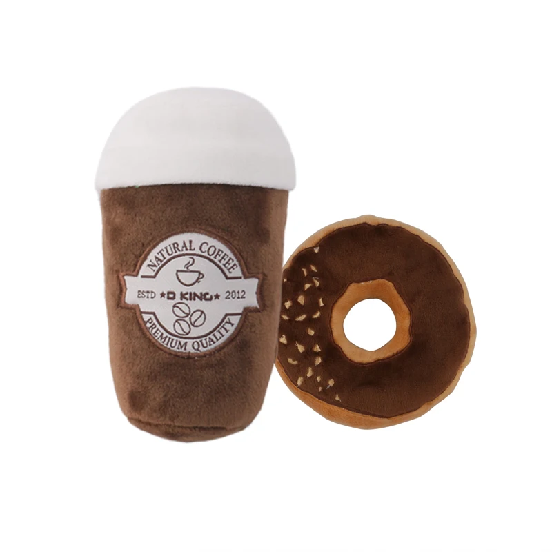 Coffee and Bread Style Pet Toys Food Shape Squeaky Chew Dog Toy Plush