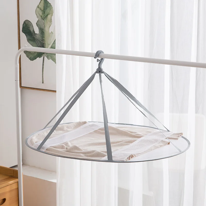 Multi Functional Edge Wrapped Clothes Drying Basket Double-Layer Folding Net Flat Clothes Drying Rack Large Mesh Pocket