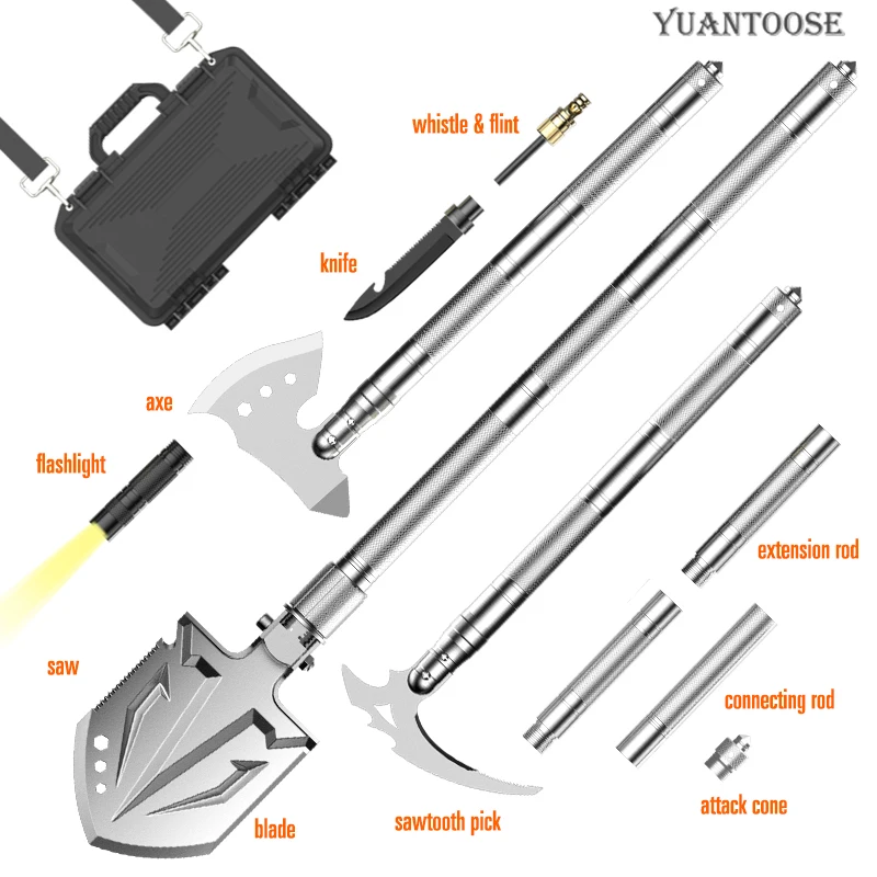 Adjustable Survival Shovel Axe Combos Kit Multitool Camping Tool Axe Shovel Tool Box For Outdoor Adventure