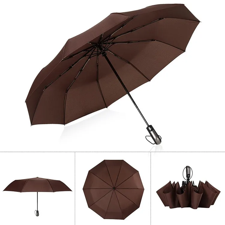 
wholesale windproof umbrella 10ribs Automatic Compact big 3 folding travel umbrella for Men and Women 