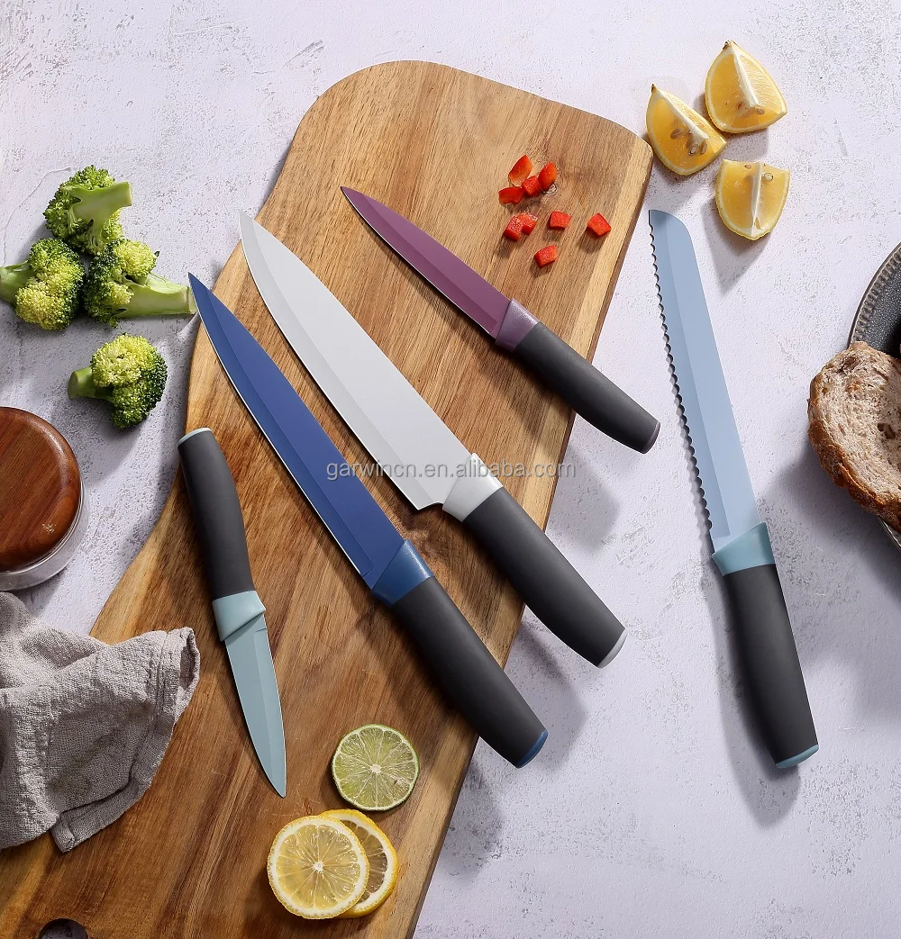 Набор профессиональных кухонных ножей из 6 предметов лезвия нержавеющей стали с антипригарным покрытием ручки полипропилена резкость для резки