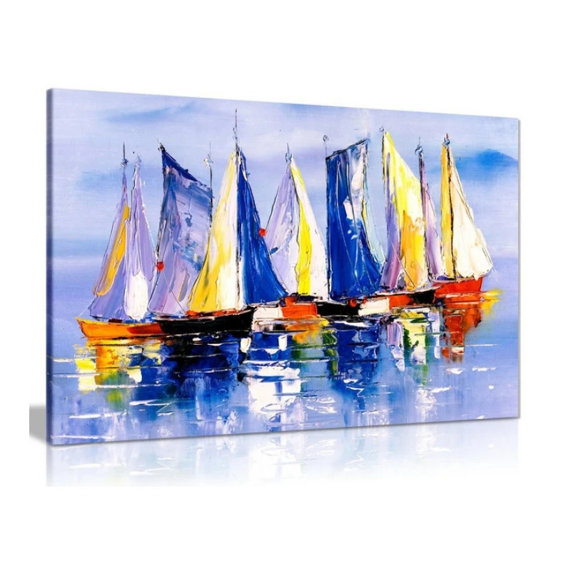 Oil Painting Modern Impressionism Boats Sea Canvas Picture Print Home Decor abstract canvas wall art poster printed painting