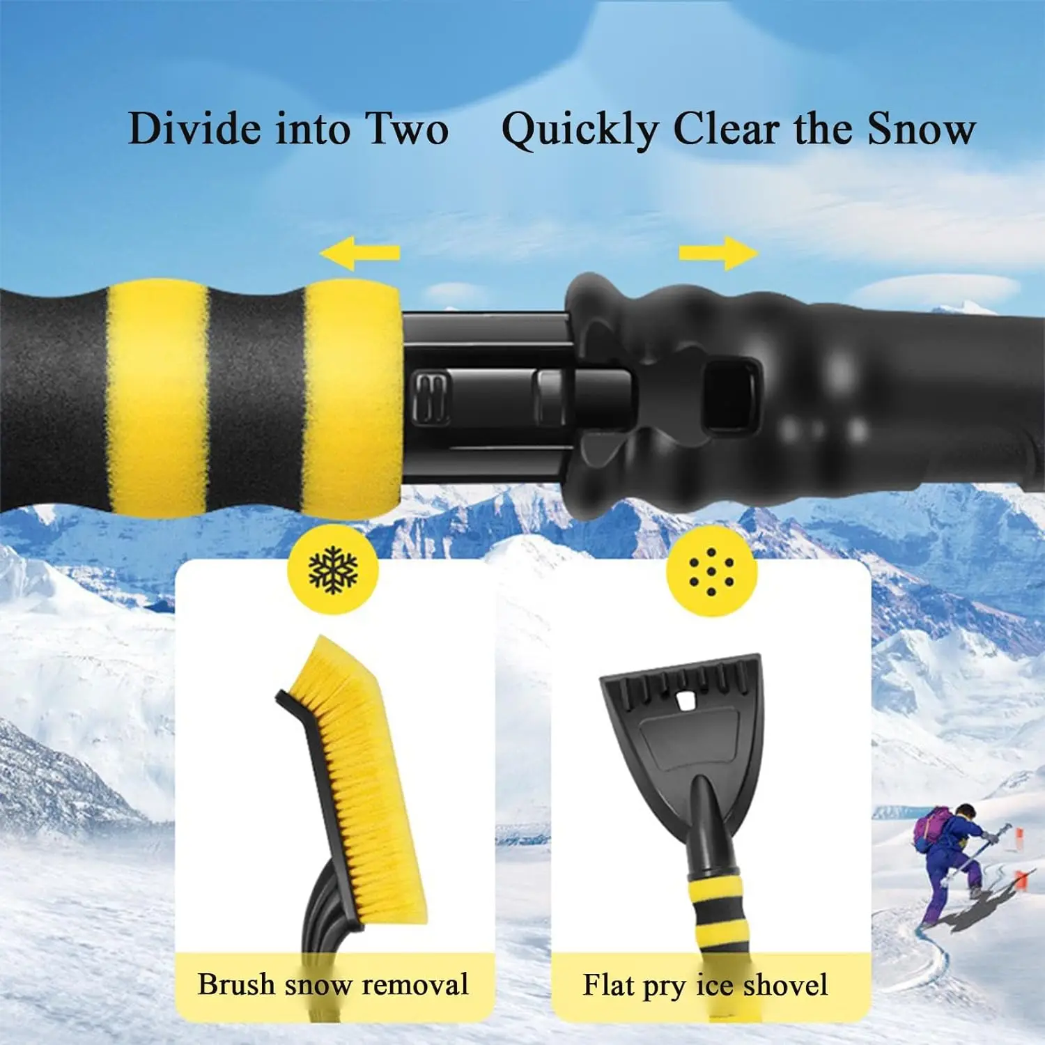 Car Snow Brush Detachable Ice Scrapers Windshield Effortless Snow Removal Pivoting Head Telescoping Handle Foam Grip brush