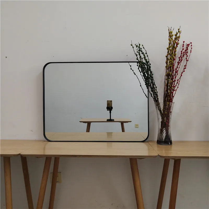 large wholesale custom vintage black iron framed decorative bathroom rectangular hanging wall mirror espejo spiegel