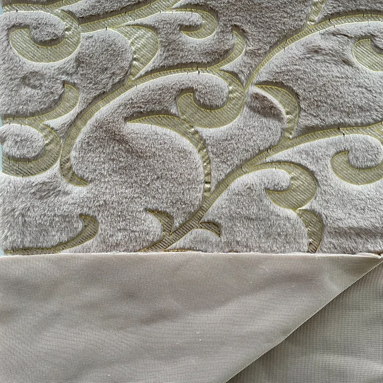 Warm Soft Dark Grey Faux Fur Gold Color Pattern 100% Polyester Embossed Hairy Blanket Fabric