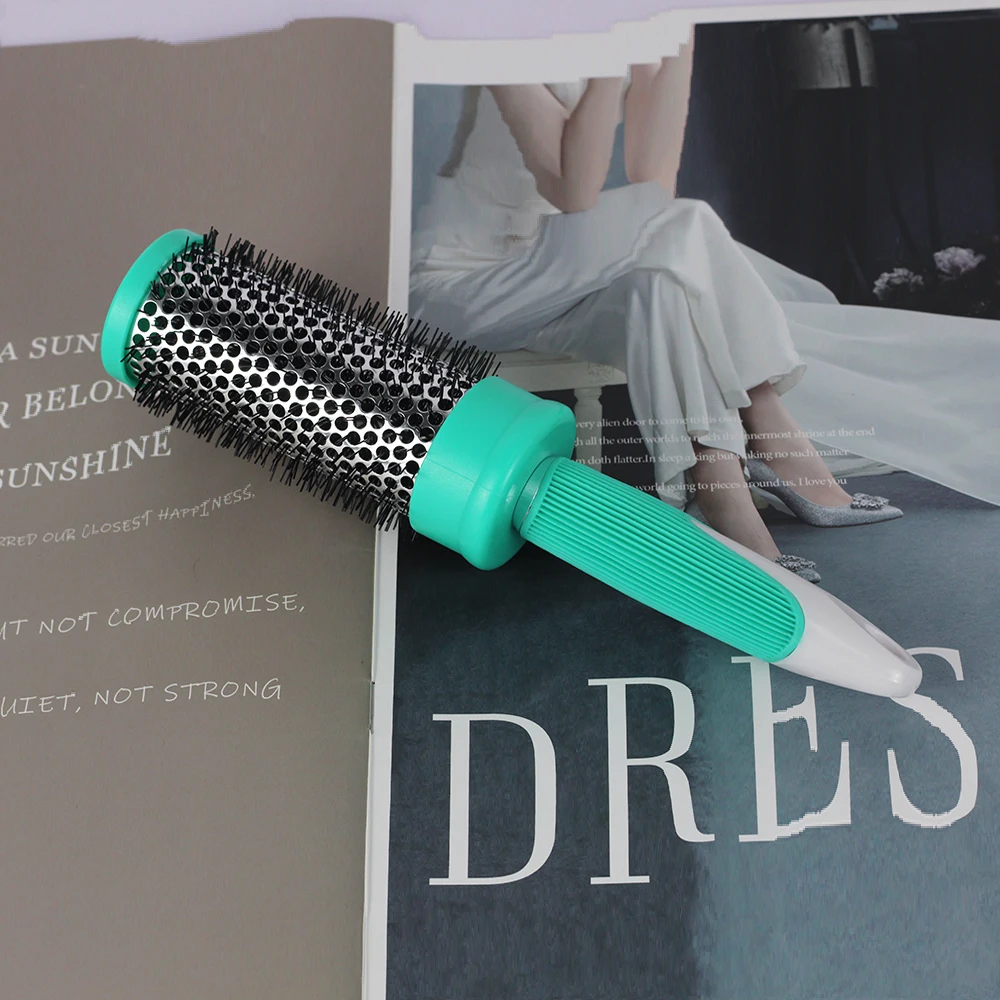 Wholesale Professional Round Aluminum Tube Brush Hair Anti-static Portable Soft Handle Hair Brush Hair Brush