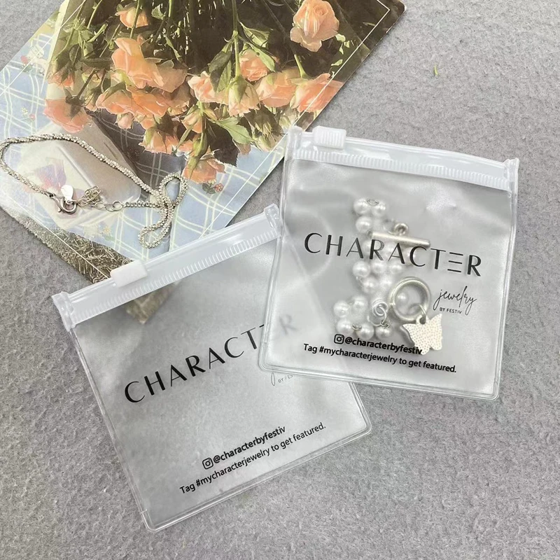 Custom Logo Fashion Earring Rings Plastic Zipper Bag Packaging Frosted PVC Jewelry Cosmetics Zip Lock Bag Pouch