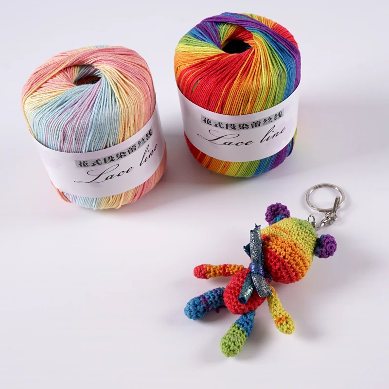 RongMeiXuan 03# 50g Rainbow Colorful Cotton Lace Yarn DIY Hand Knitting Crochet Thread 100% Cotton Yarn