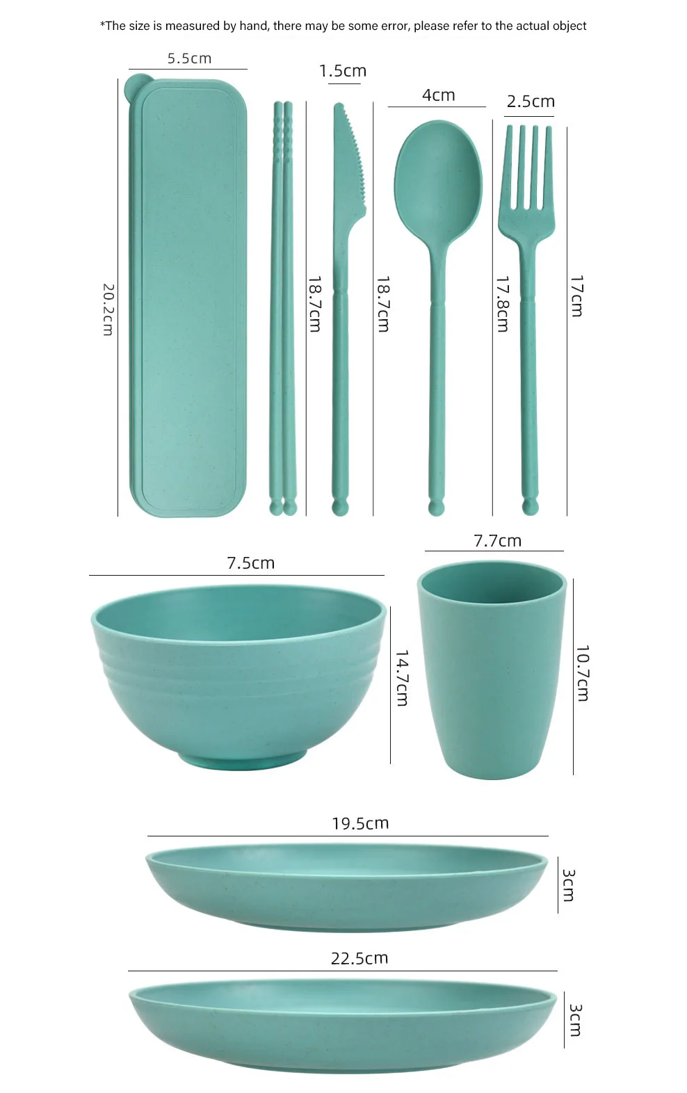 Pure Color Environmental protection Wheat Straw Cutlery Portable Five Piece Dormitory Fashion Dish Set for Student