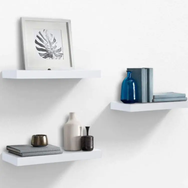 Hanging Wall Shelves Decoration White Floating Wall Mounted Shelves Set of 3 Display Shelf Wide Panel