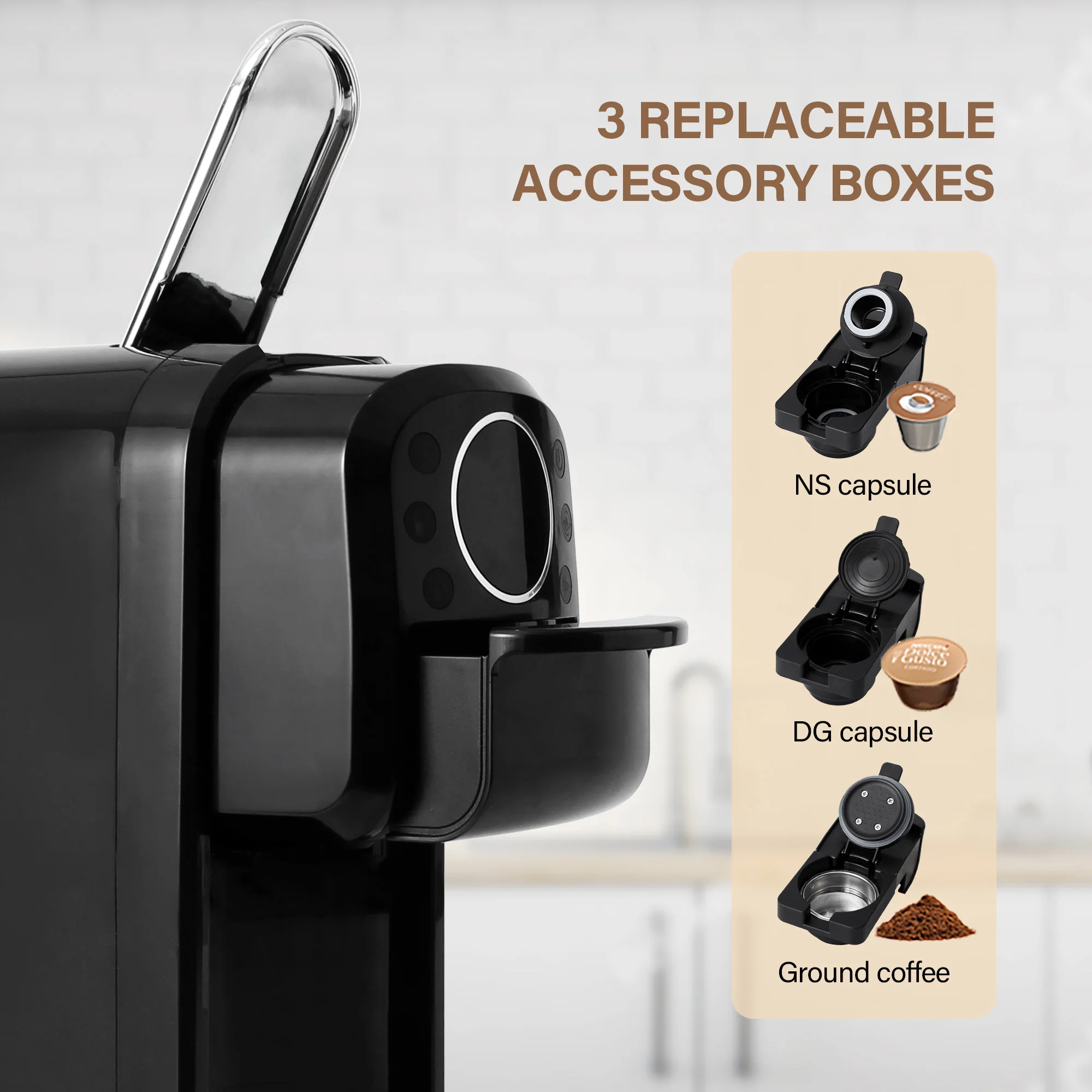 3 In 1 Multi Espresso Capsule Coffee Maker LED Display Electric Commercial Small Espresso Coffee Machine